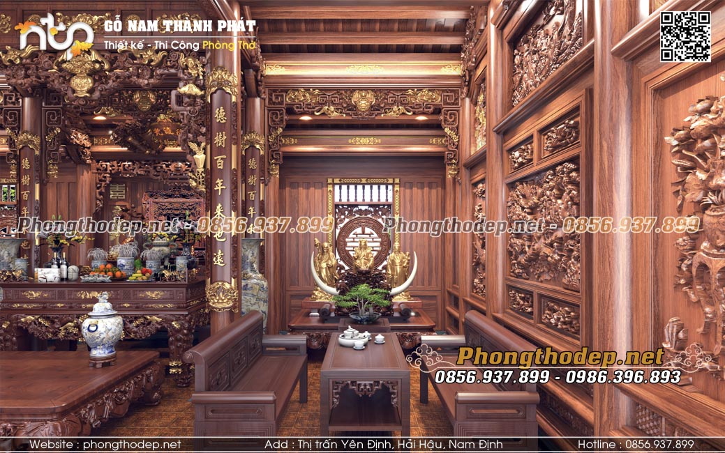 Bố trí nội thất gian bên phải nhà gỗ 3 gian